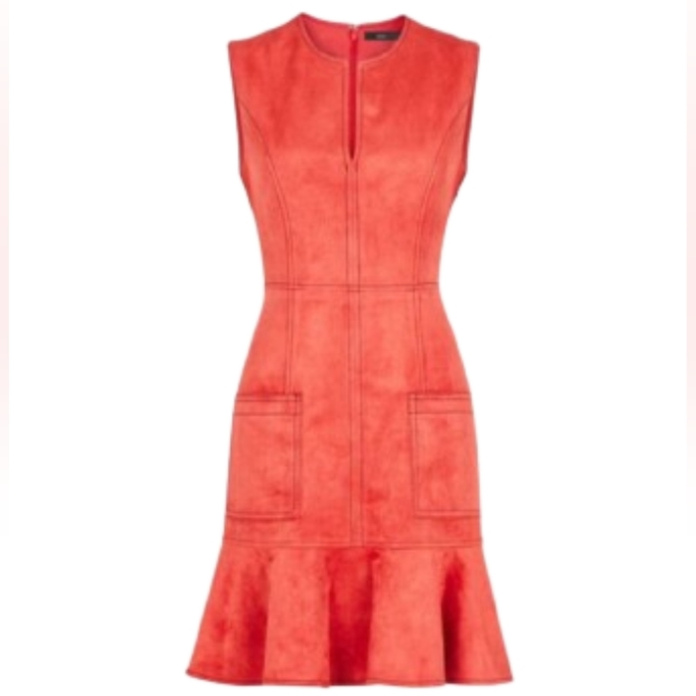 BCBGMAXAZRIA Pomegranate Gilli Faux Suede Dress 10 Vegan